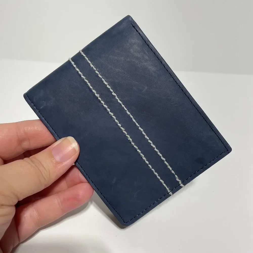 Mens Passage Blue Stripe Leather RFID Wallet in Gift Box 3.5x4.5
